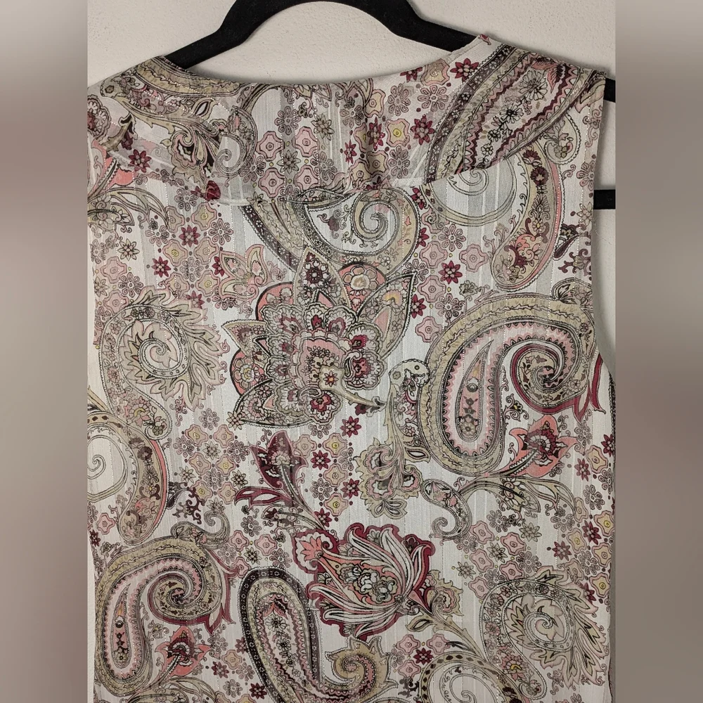 White House Black Market Tank Top Women’s 2 Paisley Sleeveless Blouse Metallic - Picture 7 of 12